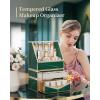 imageExtra Large Makeup Organizer Glass Cosmetic Storage with Drawers Stackable Makeup and Jewelry Organizer for Vanity Table Bathroom Countertop Skincare Lipsticks Perfume BrushesGreen