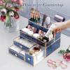 imageMakeup Organizer Countertop  Tempered Glass Vanity Organizer for Cosmetics Skincare Hair Tools Brushes Perfume  Multipurpose Bathroom Counter Skincare Organizerblue