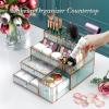imageMakeup Organizer Countertop  Tempered Glass Vanity Organizer for Cosmetics Skincare Hair Tools Brushes Perfume  Multipurpose Bathroom Counter Skincare Organizergreen