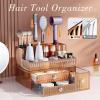 imageMakeup Organizer Countertop  Tempered Glass Vanity Organizer for Cosmetics Skincare Hair Tools Brushes Perfume  Multipurpose Bathroom Counter Skincare OrganizerGolden