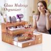 imageMakeup Organizer Countertop  Tempered Glass Vanity Organizer for Cosmetics Skincare Hair Tools Brushes Perfume  Multipurpose Bathroom Counter Skincare OrganizerGolden