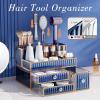 imageMakeup Organizer Countertop  Tempered Glass Vanity Organizer for Cosmetics Skincare Hair Tools Brushes Perfume  Multipurpose Bathroom Counter Skincare Organizerblue
