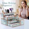 imageMakeup Organizer Countertop  Tempered Glass Vanity Organizer for Cosmetics Skincare Hair Tools Brushes Perfume  Multipurpose Bathroom Counter Skincare Organizergreen