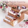 imageMakeup Organizer Countertop  Tempered Glass Vanity Organizer for Cosmetics Skincare Hair Tools Brushes Perfume  Multipurpose Bathroom Counter Skincare OrganizerGolden
