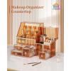 imageYoudepot Tempered Glass Makeup Organizer ampamp Lipstick Holder with 24 SlotsCountertop Cosmetic Organizer for Vanity with Brush Holder Ideal Large Makeup Storage Drawer Organizer for Bathroom ampamp Dresser