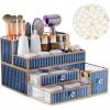 imageMakeup Organizer Countertop  Tempered Glass Vanity Organizer for Cosmetics Skincare Hair Tools Brushes Perfume  Multipurpose Bathroom Counter Skincare Organizerblue