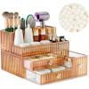 imageMakeup Organizer Countertop  Tempered Glass Vanity Organizer for Cosmetics Skincare Hair Tools Brushes Perfume  Multipurpose Bathroom Counter Skincare OrganizerGolden