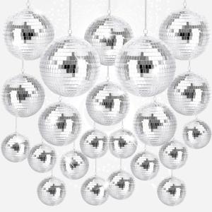 image22 Pcs Reflective Mirror Disco Balls with 10m Fishing Line  Assorted Hanging Mini Silver Balls for Light Effects Wedding 70s Party Dance Prom Decor