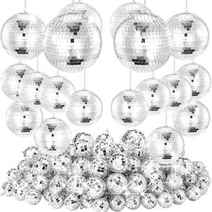 image54PCS Mirror Disco Balls Set with 10m Fishing Line  Assorted Sizes Hanging Mini Silver Balls for Party Wedding Cake Toppers Room ampamp Classroom DecorSmall