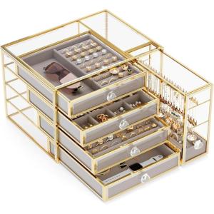 imageJewelry Box Tempered Glass 5Drawer Jewelry Organizers and storage Large Jewelry Boxes ampamp Organizers With Velvet Necklaces Earring Organizer