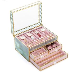 imageJewelry Box ampamp Organizer  4Slot Watch Box Tempered Glass Watch Display Case Velvet Lining ampamp jewelry boxes for womenNecklaces Earring Organizer