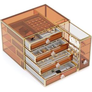imageJewelry organizer boxTempered Glass 5Drawer jewelry boxes for women Large Jewelry Boxes ampamp Organizers With Velvet Necklaces Earring Organizer