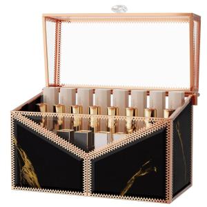 imageLipstick Organizer Holder  24 Spaces Tempered Glass Lip Gloss and Perfume OrganizerVanity Lipstick Holder and OrganizerBlack