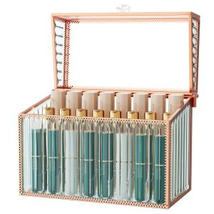 imageLipstick Organizer Holder  24 Spaces Tempered Glass Lip Gloss and Perfume OrganizerVanity Lipstick Holder and OrganizerGold