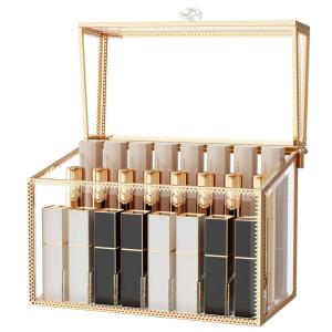 imageLipstick Organizer Holder  24 Spaces Tempered Glass Lip Gloss and Perfume OrganizerVanity Lipstick Holder and OrganizerWhite