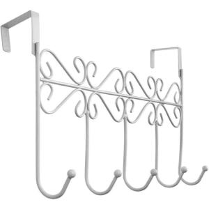 imageOver The Door HookOver Door Towel RackOver Door Coat RackDoor Hanger HookClothesBelt HatBehind Back of Bathroom Towel Hanger 5 HooksWhiteWhite