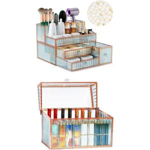 imageTempered Glass Makeup Organizer and Lipstick Organizer  MultiPurpose Vanity and BathroomOrganizer with Lipstick Holder and Hair Tool Organizer  Large Capacity Perfect Gift for All Occasio