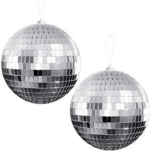 imageYoudepot Disco Ball 4quot Inch 2PackSilver Hanging Ball with Attached String for RingReflects LightFun Party Home Bands DecorationsParty Favor