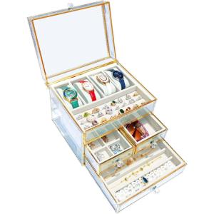 imageYoudepot Jewelry organizer boxTempered Glass 5Drawer jewelry boxes for women Large Jewelry Boxes ampamp Organizers With Velvet Necklaces Earring OrganizerWatch Box gray