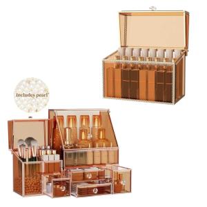 imageYoudepot Tempered Glass Makeup Organizer ampamp Lipstick Holder with 24 SlotsCountertop Cosmetic Organizer for Vanity with Brush Holder Ideal Large Makeup Storage Drawer Organizer for Bathroom ampamp Dresser