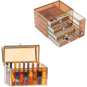 imageYoudepot Jewelry Organizer and Lipstick Organizer  Tempered Glass Lipstick Holder ampamp Jewelry Box  Large Capacity and Elegant Storage Solution for Bathroom Counter and Dresser