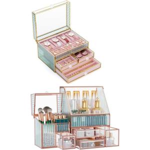 imageYoudepot Tempered Glass Jewelry Box Countertop 5Drawer Jewelry Box  Large VelvetLined  MultiFunctional jewelry organizerSkincare Storage for Vanity and Bathroom Countertop